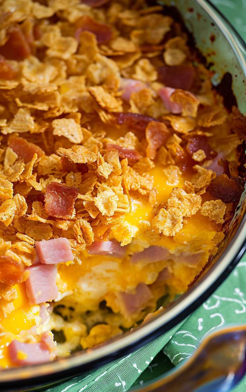 Ham and Cheese Breakfast Bake with Cornflake Crunch