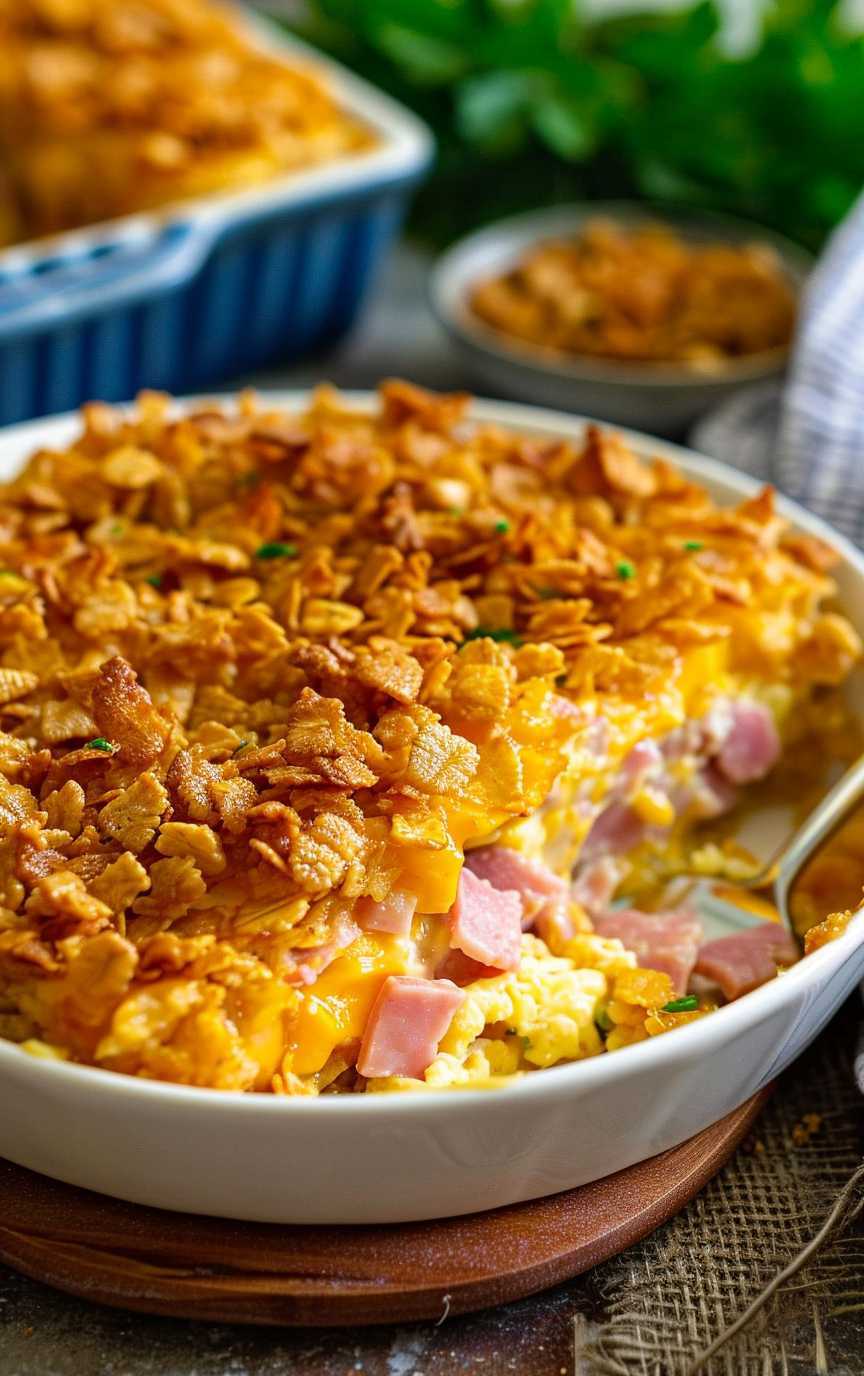 Ham and Cheese Breakfast Bake with Cornflake Crunch