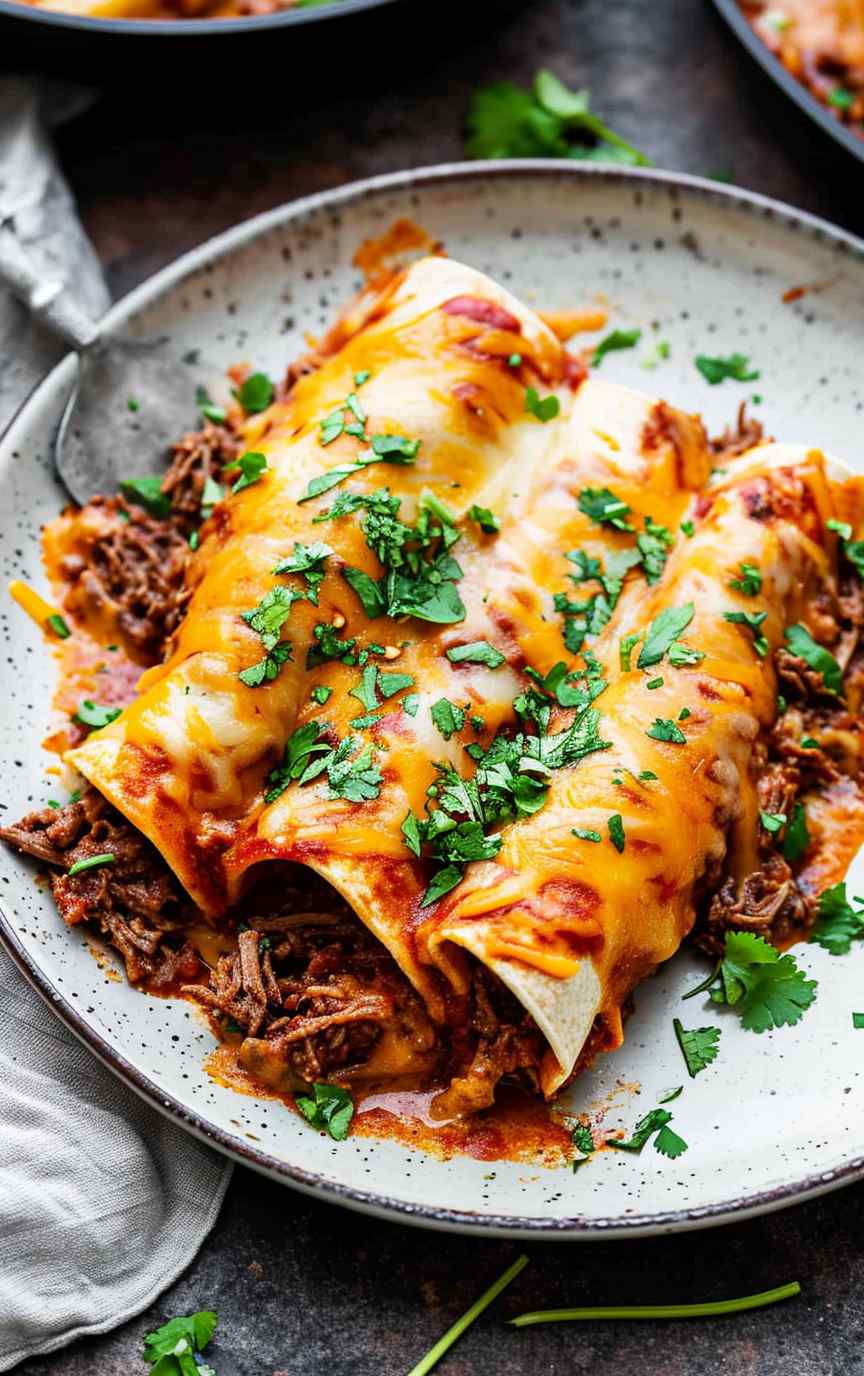 Shredded beef enchiladas