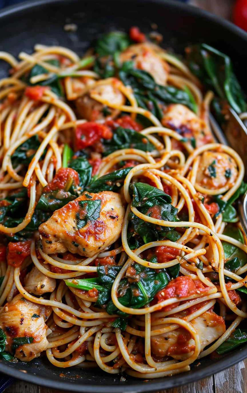 Tomato spinach chicken spaghetti