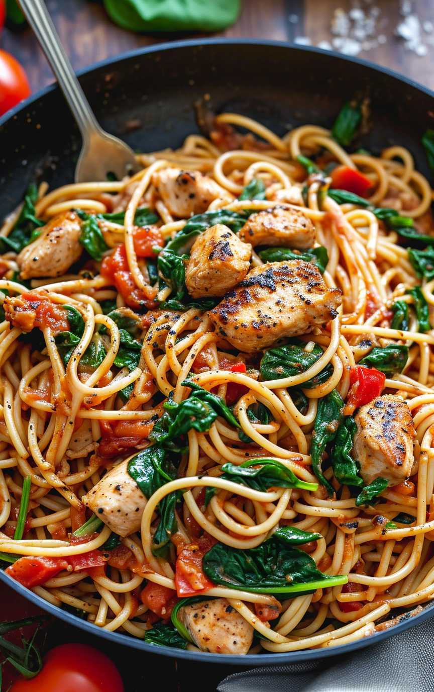 Tomato spinach chicken spaghetti