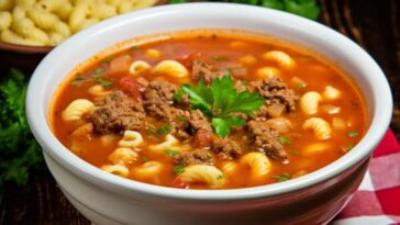 BEEF AND TOMATO MACARONI SOUP