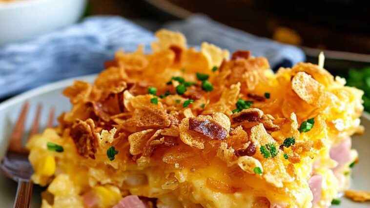 Ham and Cheese Breakfast Bake with Cornflake Crunch