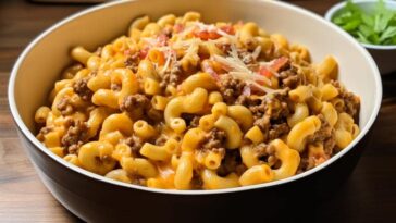 QUESO MACARONI AND CHEESE WITH TACO BEEF