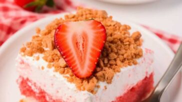 Strawberry Crunch Poke Cake