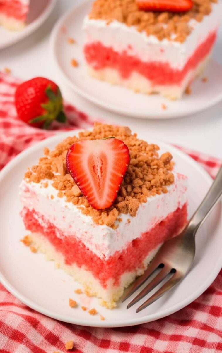 Strawberry Crunch Poke Cake