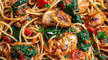 Tomato spinach chicken spaghetti